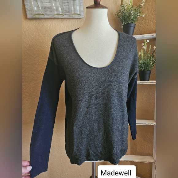 Madewell Sweaters - Madewell Kimball Colorblock Sweater Grey Navy Blue Size S